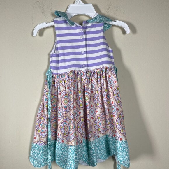 Counting Daisies Girls Purple Teal Geometric Print Tie Back Dress Size: 5 - Picture 5 of 7